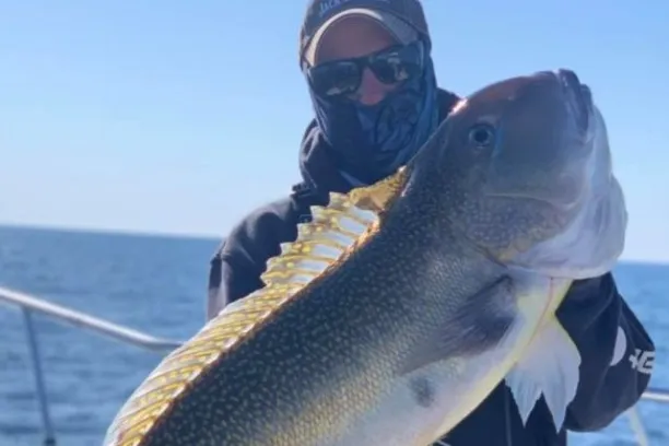 a man holding a fish in the water