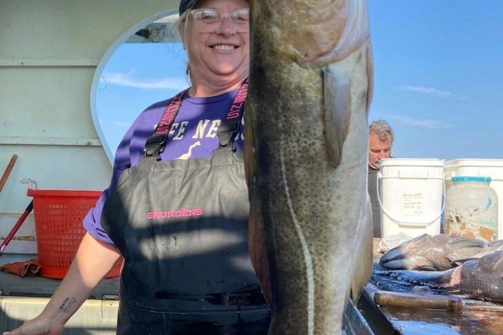 a person holding a fish
