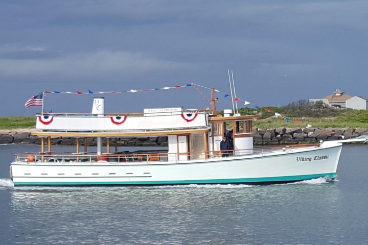 a small boat in a large body of water